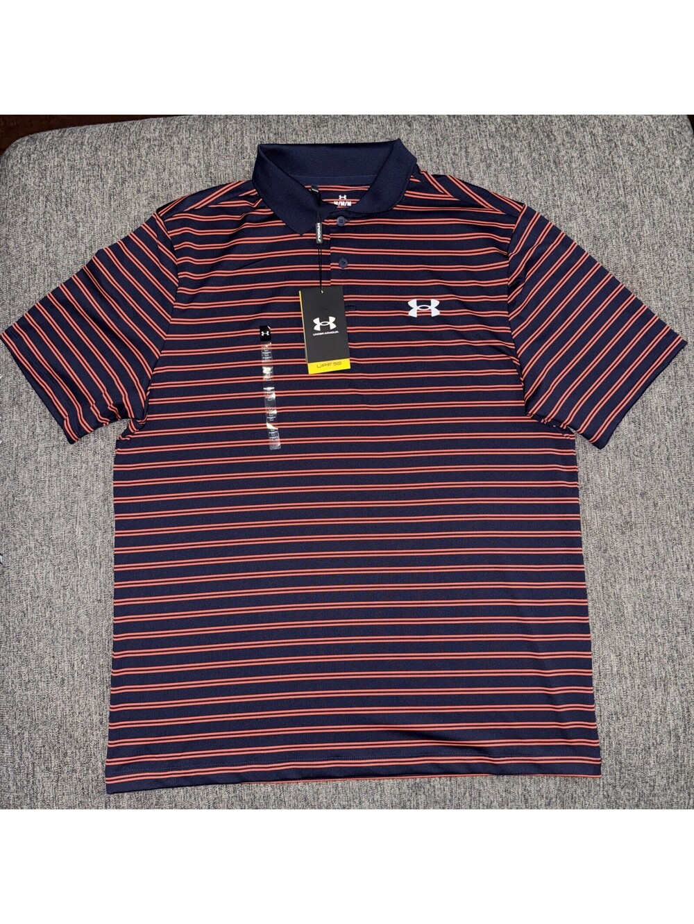 Under Armour Golf Matchplay Striped Polo Shirt Men's M Navy Loose Fit UPF 40 New